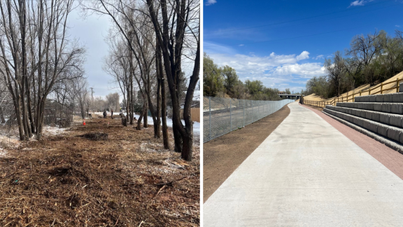 A side-by-side comparison of Rock Island Trail before and after improvements.