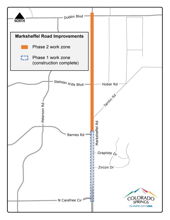 A map of the Marksheffel Road Improvement project area, between Barnes. Rd. and Dublin Blvd.