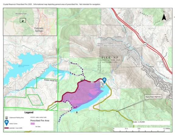 Map of the area of Crystal Reservoir affected by the prescribed fire notice.