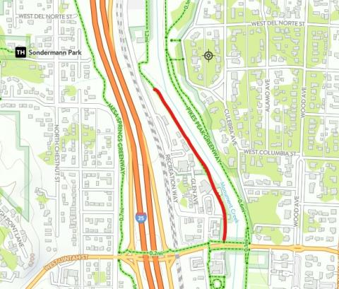 A map of an urban trail in the City of Colorado Springs