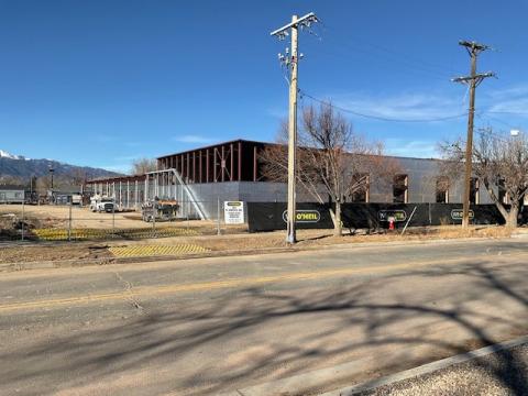 Southeast exterior of the senior center in construction