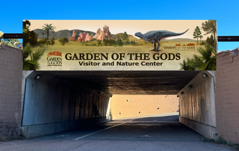 The Garden of the Gods park side of the proposed bridge, mocked up with proposed artwork