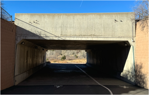 The Visitor and Nature Center side of the proposed bridge that may be the location for signage/a mural.