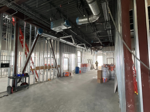 Senior Center interior with the concrete slab and steel structure