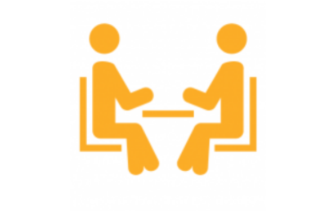 an icon of two people talking at a table