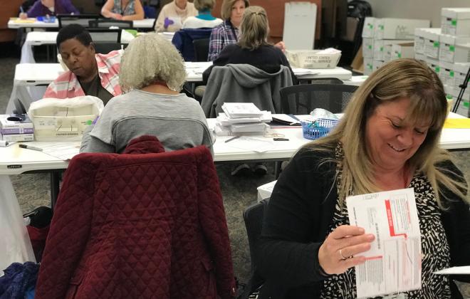 election volunteers process ballots