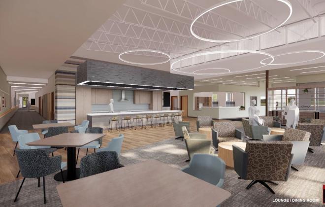 rendering of the inside lounge area of the new senior center