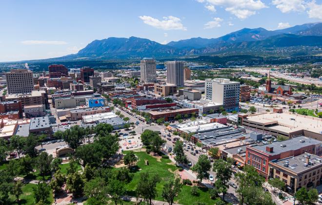 Aerial photo of downtown Colorado Springs