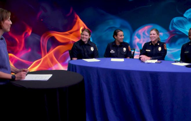 Jen Schreuder hosts a female firefighter panel for the Behind the Springs podcast. 