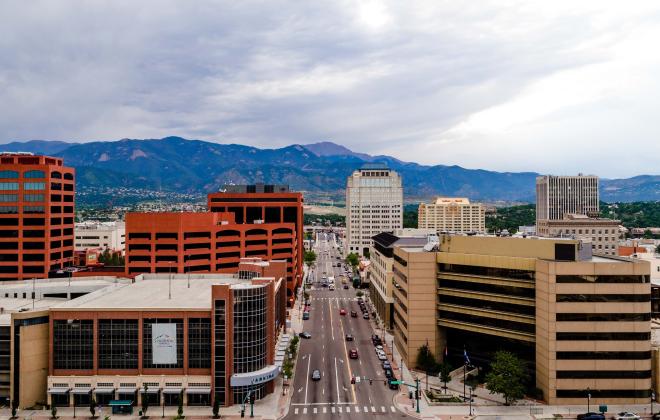 downtown Colorado Springs with Pikes Peak