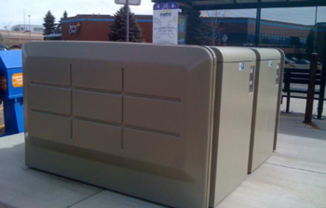 A closed bike locker