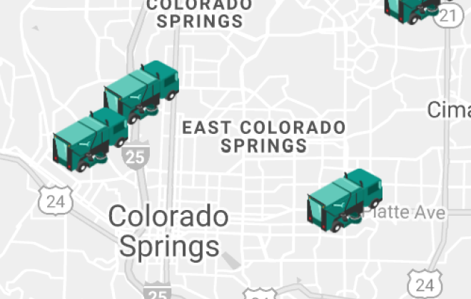 Map showing location of four streetsweepers