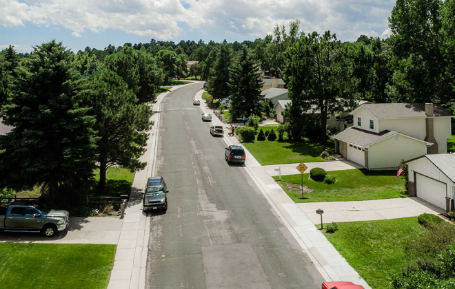 aerial view of neighborhood street