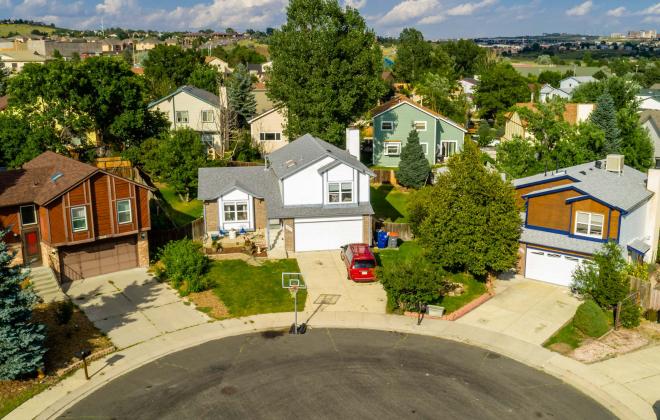 Aerial view of neighborhood 8, several houses are in view