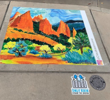 Art of Garden of the Gods by Claudia Dimidik on a storm drain located at the SE corner of Cascade and Pikes Peak